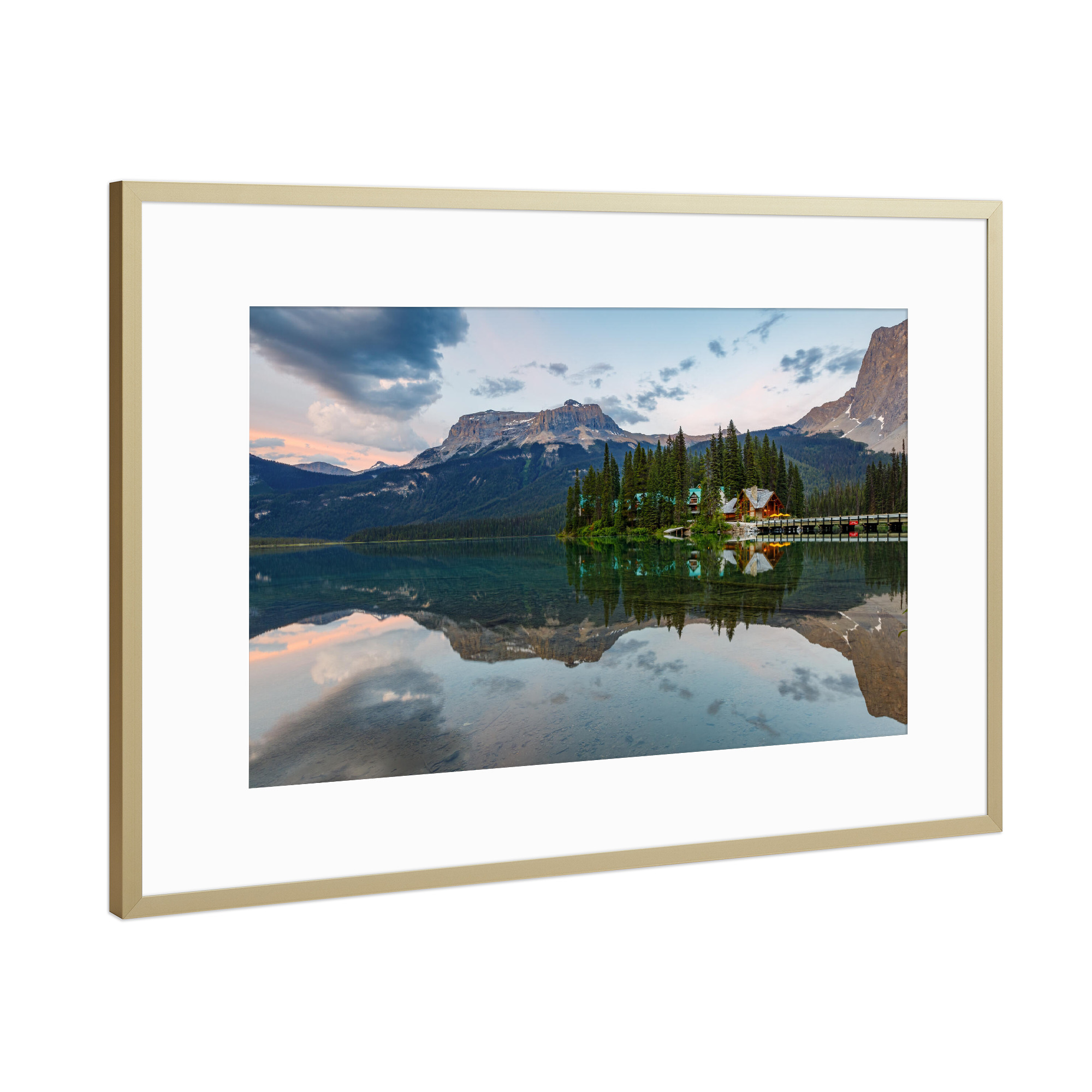 Poster mit Rahmen Gold "Emerald See in Kanada" artboxONE - Natur,Reise - Kanada,Rocky mountains,Bergsee,Lake emerald,Natur,Landschaft