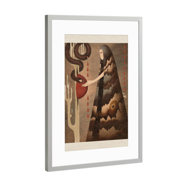 Poster mit Rahmen Silber "Pink Priest - Fuel for hot Wings" artboxONE - Tiere,Menschen,Fiktion - Surrealismus,Tier,Schlange,Reptil,Kaktus,Person