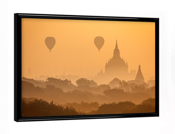 Poster mit schwarzem Rahmen "Heißluftballons über Bagan" artboxONE - Natur,Reise,Reise / Asien