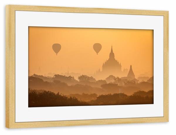 Poster mit Rahmen kiefer "Heißluftballons über Bagan" artboxONE - Natur,Reise,Reise / Asien