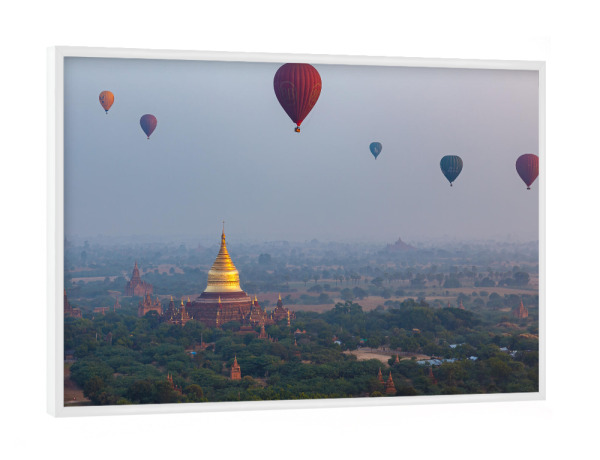 Poster mit weißem Rahmen "Ballons über Bagan in Myanmar" artboxONE - Natur,Reise / Asien