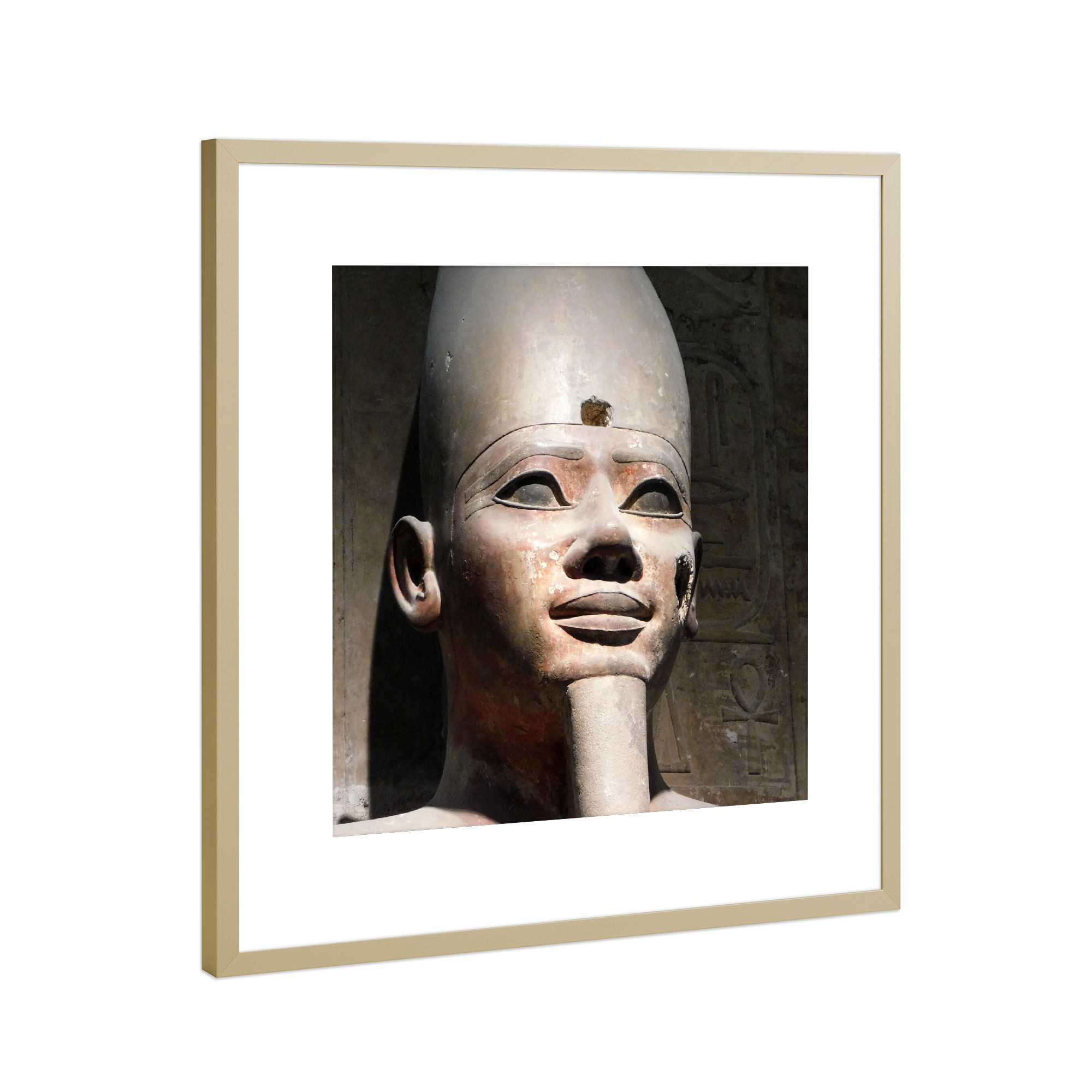 Poster mit Rahmen Gold "Nubischer Pharao" artboxONE - Reise,Reise / Afrika,Reise / Länder - Pharao,Statue,Büste,ägypten,Altertum,Kairo,Antike
