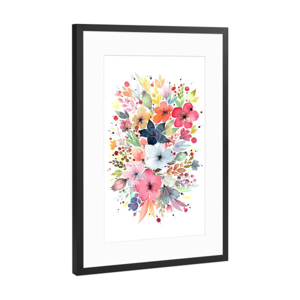 Poster mit Rahmen Schwarz (Metallic) "Esther Meinl - Bunter Strauß" artboxONE - Natur,Floral - Blume,Blumenstrauß,Natur,Blüte,Botanik,Blühen
