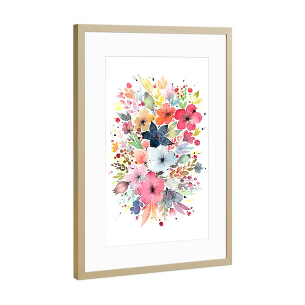 Poster mit Rahmen Gold "Esther Meinl - Bunter Strauß" artboxONE - Natur,Floral - Blume,Blumenstrauß,Natur,Blüte,Botanik,Blühen