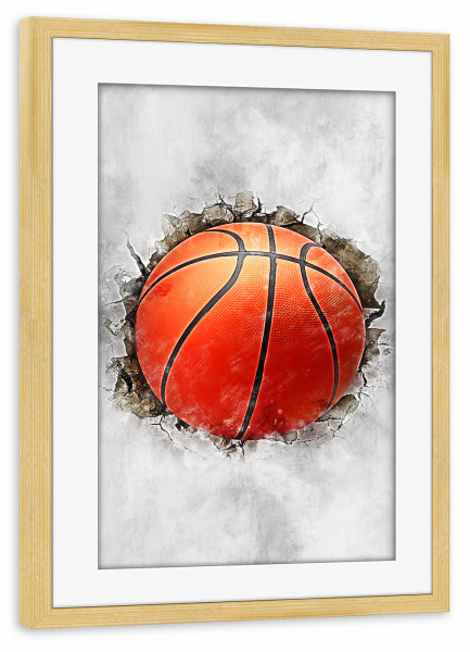 Poster mit Rahmen kiefer "Basketball Ball (matart)" artboxONE - Sport - Basketball,Korb,Ball,Basketballspieler,Nba,Spieler,Mannschaft,Sport