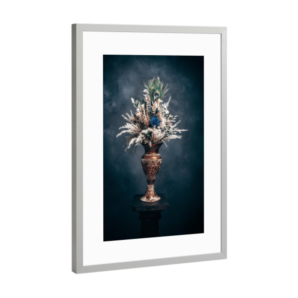 Poster mit Rahmen Silber "Trockenblumenstrauß Blue Savanna" artboxONE - Natur,Floral