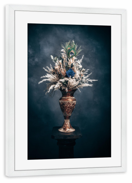 Poster mit Rahmen weiß "Trockenblumenstrauß Blue Savanna" artboxONE - Natur,Floral