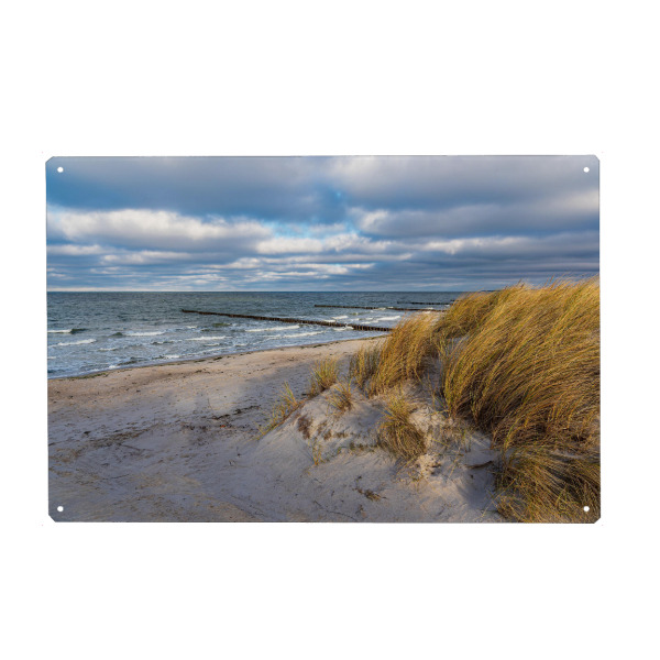 Metall Poster "Düne, Gras, Strand, Meer" artboxONE - Natur,Reise,Reise / Strand und Meer