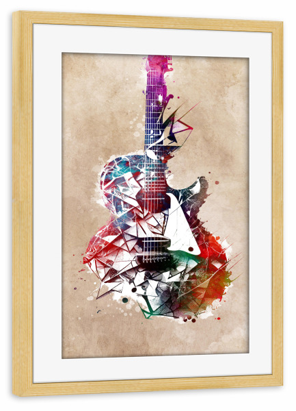 Poster mit Rahmen kiefer "Gitarrenmusikkunst B" artboxONE - Musik - Gitarre,Gitarren,Musik,Instrument,Musikinstrument,Band,Jazz