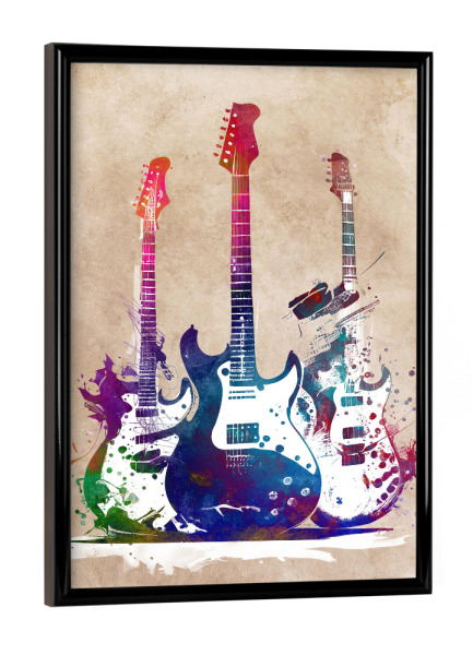 Poster mit schwarzem Rahmen "3 Gitarren Musikkunst" artboxONE - Musik - Gitarre,Gitarren,Musik,Instrument,Musikinstrument,Band,Jazz