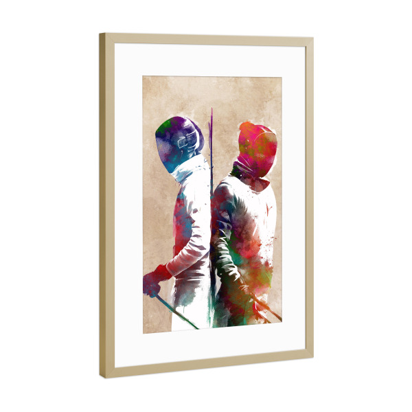 Poster mit Rahmen Gold "Fechtsportart A" artboxONE - Sport - Sport,Sport,Spieler,Fechter,Fechter,Schwert