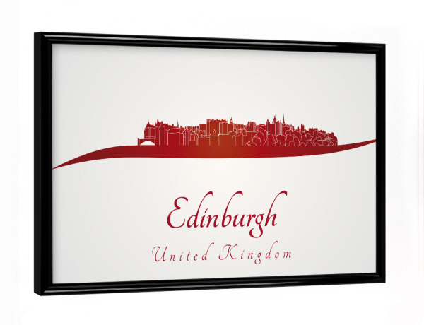 Poster mit schwarzem Rahmen "Edinburgh-Skyline in Rot" artboxONE - Städte