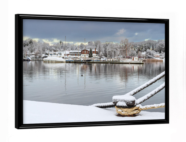 Poster mit schwarzem Rahmen "Poller, Tampen, Fluss" artboxONE - Natur,Reise,Architektur,Städte / Weitere