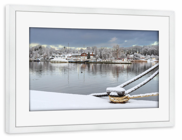 Poster mit Rahmen weiß "Poller, Tampen, Fluss" artboxONE - Natur,Reise,Architektur,Städte / Weitere