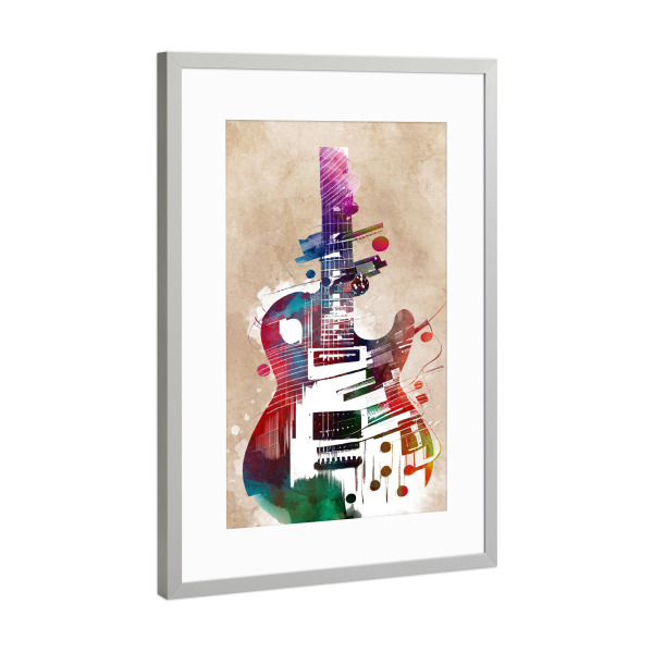 Poster mit Rahmen Silber "Kunst der Gitarrenmusik" artboxONE - Musik - Gitarre,Gitarren,Musik,Instrument,Musikinstrument,Band,Jazz