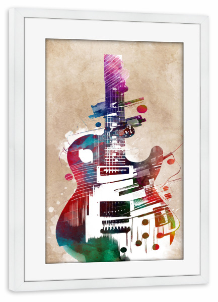 Poster mit Rahmen weiß "Kunst der Gitarrenmusik" artboxONE - Musik - Gitarre,Gitarren,Musik,Instrument,Musikinstrument,Band,Jazz