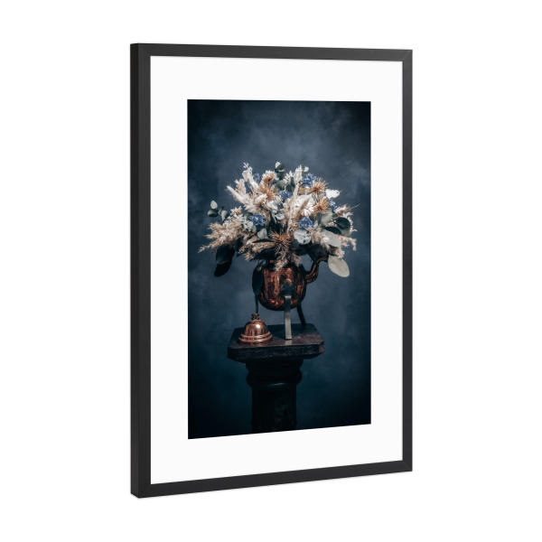 Poster mit Rahmen Schwarz (Metallic) "Trockenblumenstrauß Euka Blue" artboxONE - Natur,Floral