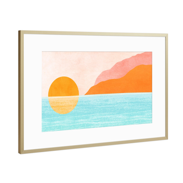 Poster mit Rahmen Gold "Sonnenuntergang auf der Insel" artboxONE - Reise / Strand und Meer