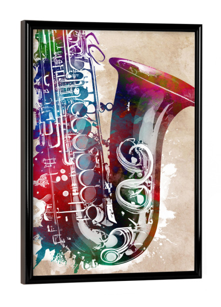 Poster mit schwarzem Rahmen "Saxophonmusikkunst A" artboxONE - Musik - Musik,Instrument,Musikinstrument,Band,Jazz,Saxophon