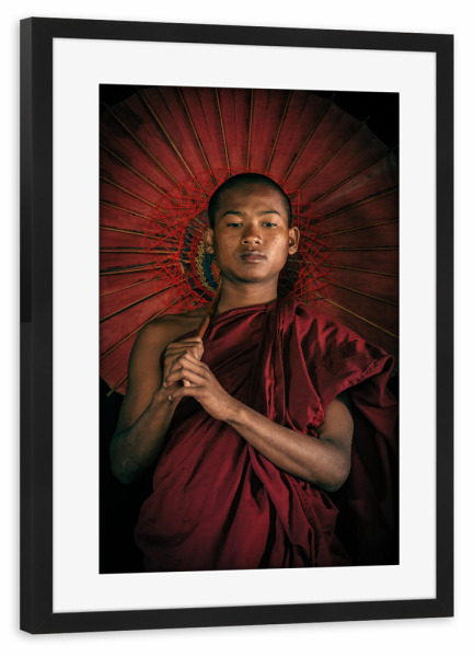 Poster mit Rahmen schwarz "Junger Mönch - Tempel von Bagan" artboxONE - Menschen,Reise / Asien,Männer