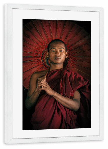 Poster mit Rahmen weiß "Junger Mönch - Tempel von Bagan" artboxONE - Menschen,Reise / Asien,Männer