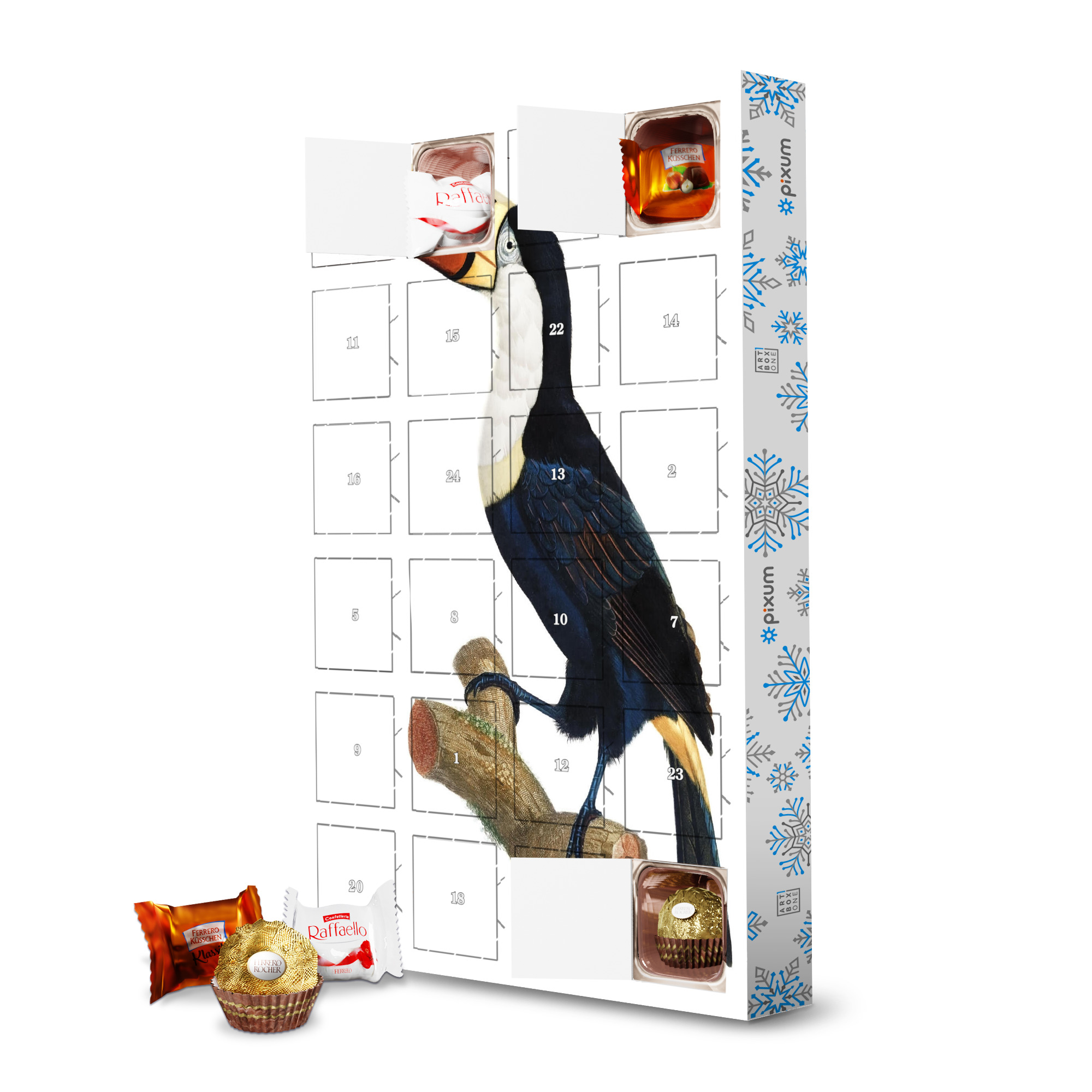 Adventskalender mit Ferrero Pralinen Gelbe Halskette Tukan artboxONE Adventskalender Natur