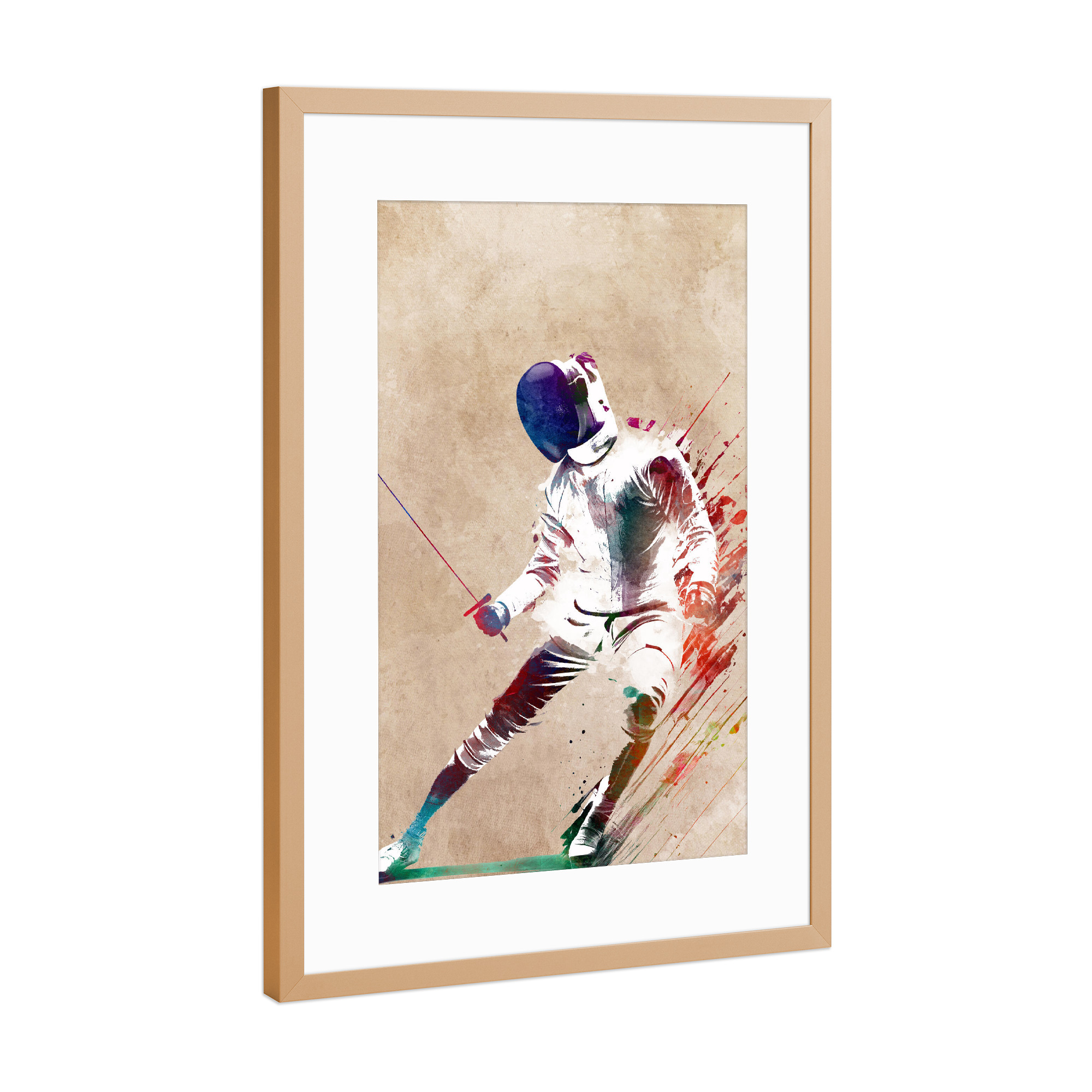 Poster mit Rahmen Kupfer "Fechtsportart Kunst" artboxONE - Sport - Fechter,Fechter,Sport,Sport,Spieler,Schwert
