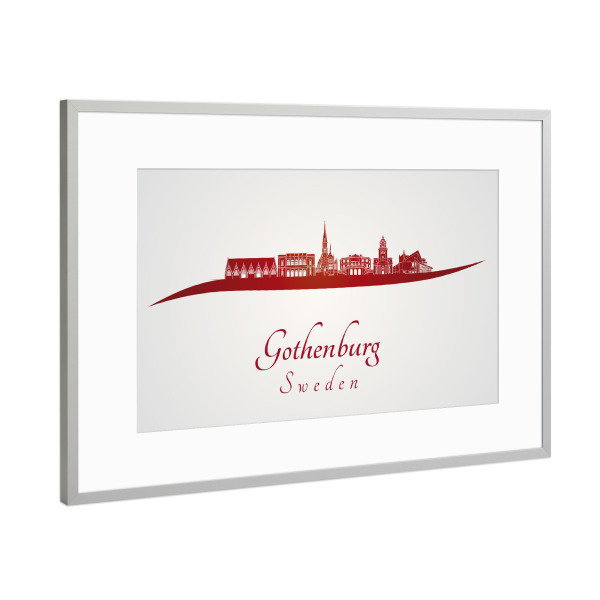 Poster mit Rahmen Silber "Göteborg-Skyline in Rot" artboxONE - Städte
