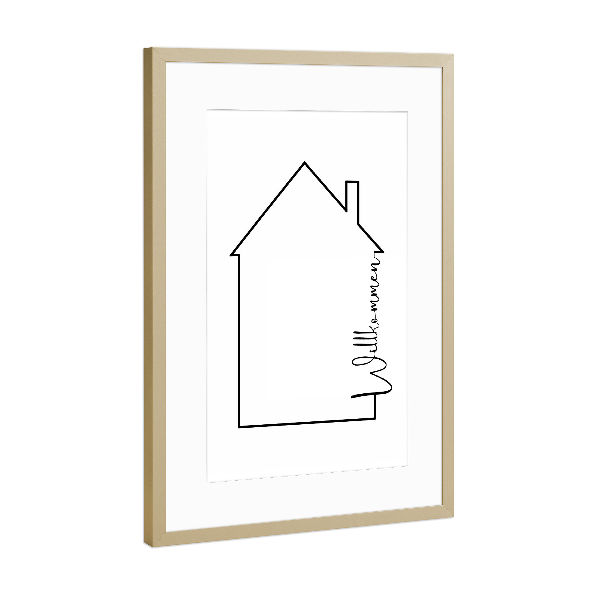 Poster mit Rahmen Gold "Willkommen - Haus mit Gruß" artboxONE - Typografie,Schwarzweiß,Geometrie