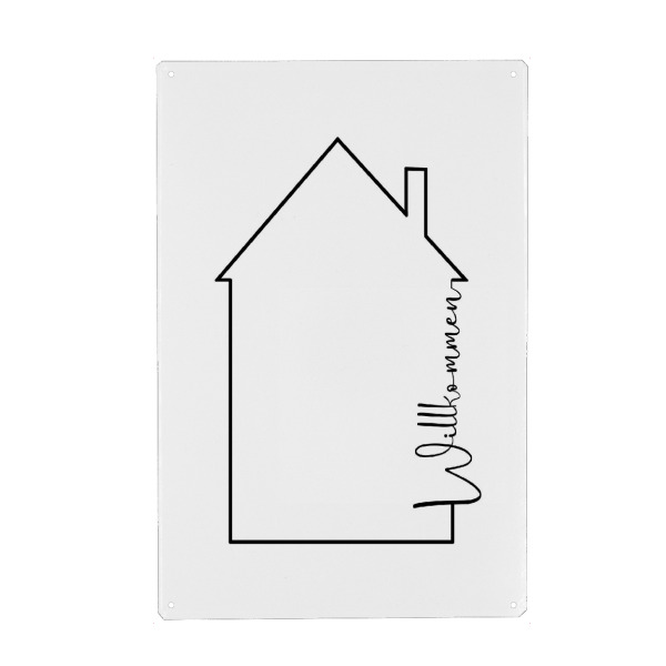 Holzbild "Willkommen - Haus mit Gruß" artboxONE - Typografie,Schwarzweiß,Geometrie