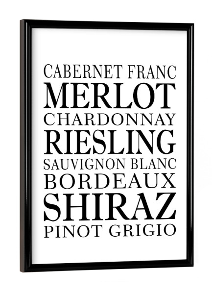 Poster mit schwarzem Rahmen "~Weinkarte~" artboxONE - Typografie,Essen & Trinken,Essen & Trinken / Alkohol
