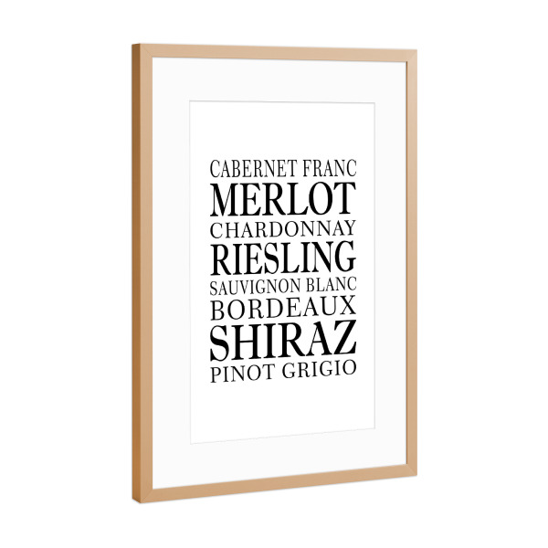 Poster mit Rahmen Kupfer "~Weinkarte~" artboxONE - Typografie,Essen & Trinken,Essen & Trinken / Alkohol