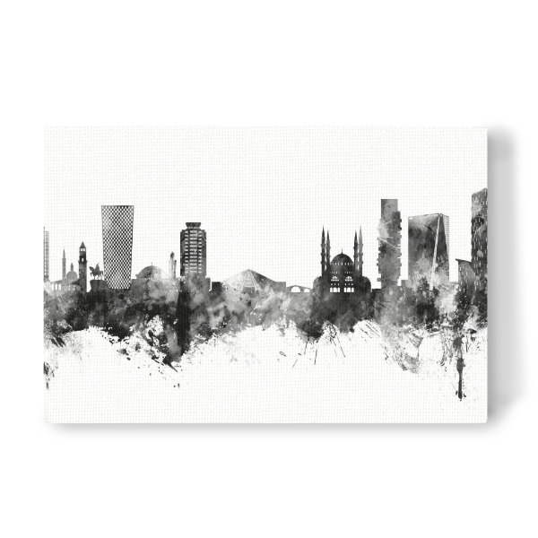 Leinwandbild "Tirana Albanien Skyline Schwarz" artboxONE - Städte,Schwarzweiß - Tirana,Albanien,Skyline,Stadtbild,Stadtbild,Aquarell,Malerei