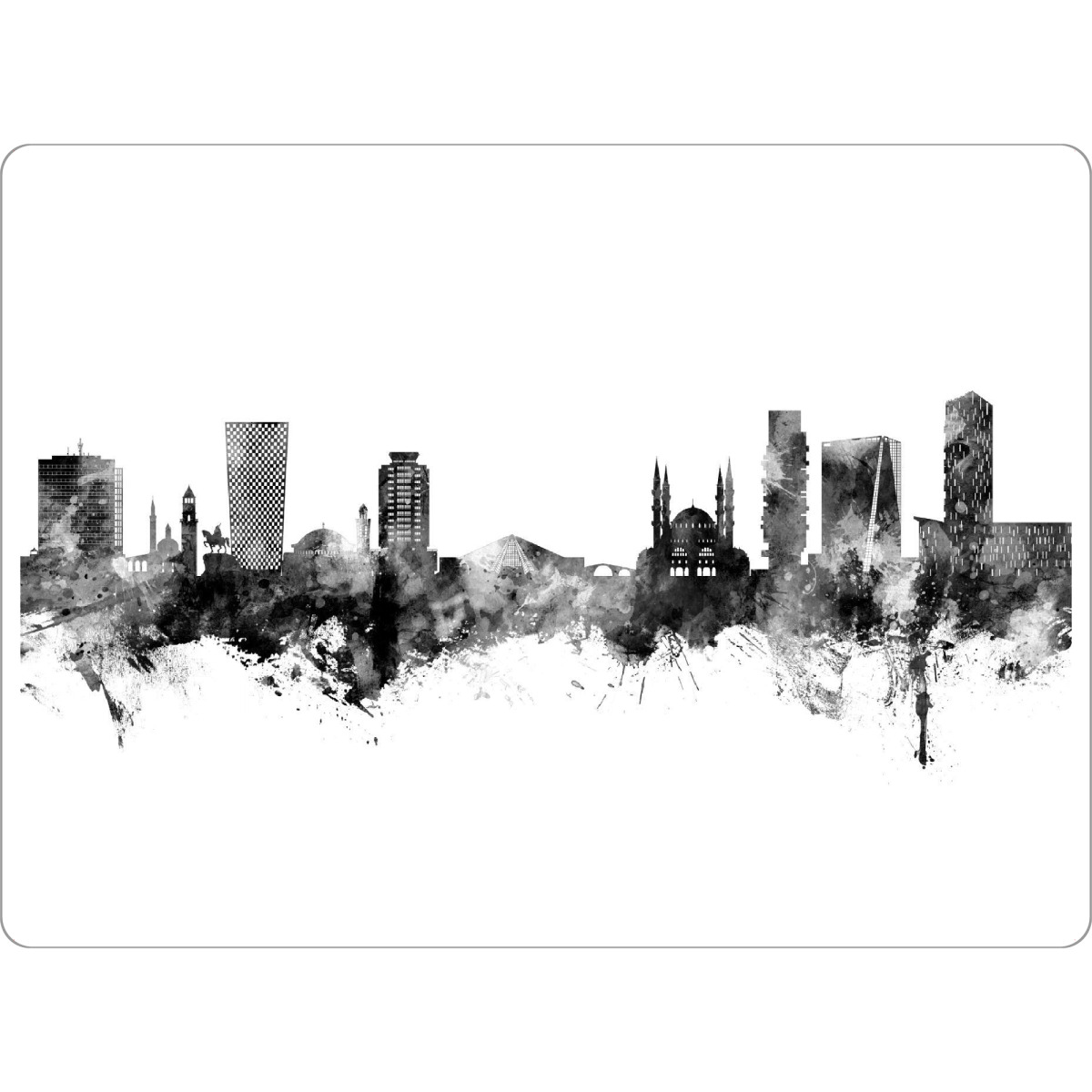 Tischset "Tirana Albanien Skyline Schwarz" artboxONE - Städte,Schwarzweiß - Tirana,Albanien,Skyline,Stadtbild,Stadtbild,Aquarell,Malerei
