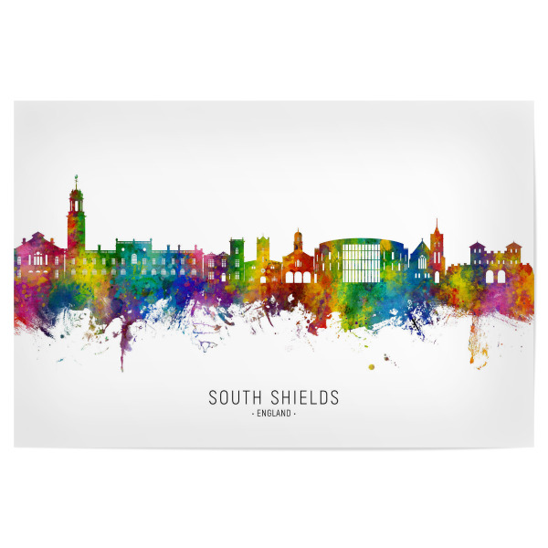 Poster "South Shields England Skyline txt" artboxONE - Städte - South shields,England,Skyline,Stadtbild,Stadtbild,Aquarell,Malerei