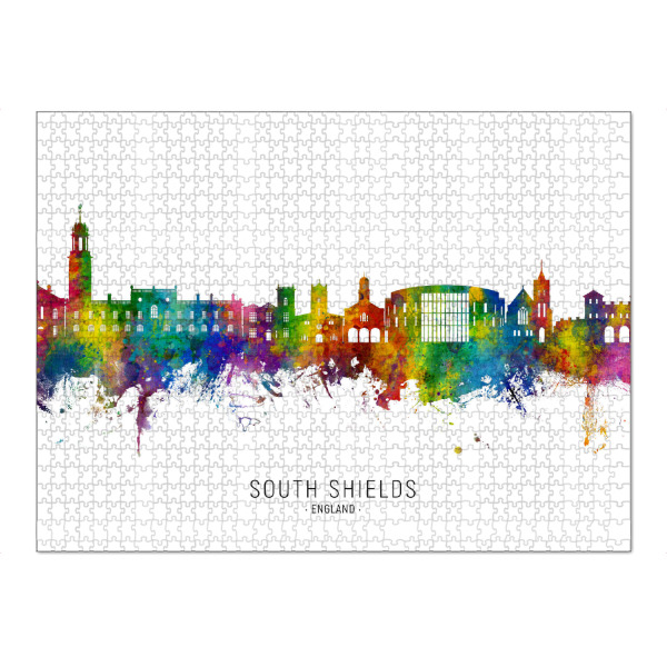Puzzle Ravensburger "South Shields England Skyline txt" artboxONE - Städte - South shields,England,Skyline,Stadtbild,Stadtbild,Aquarell,Malerei