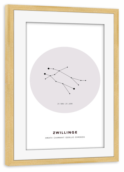 Poster mit Rahmen kiefer "Sternbild Zwillinge" artboxONE - Galaxy