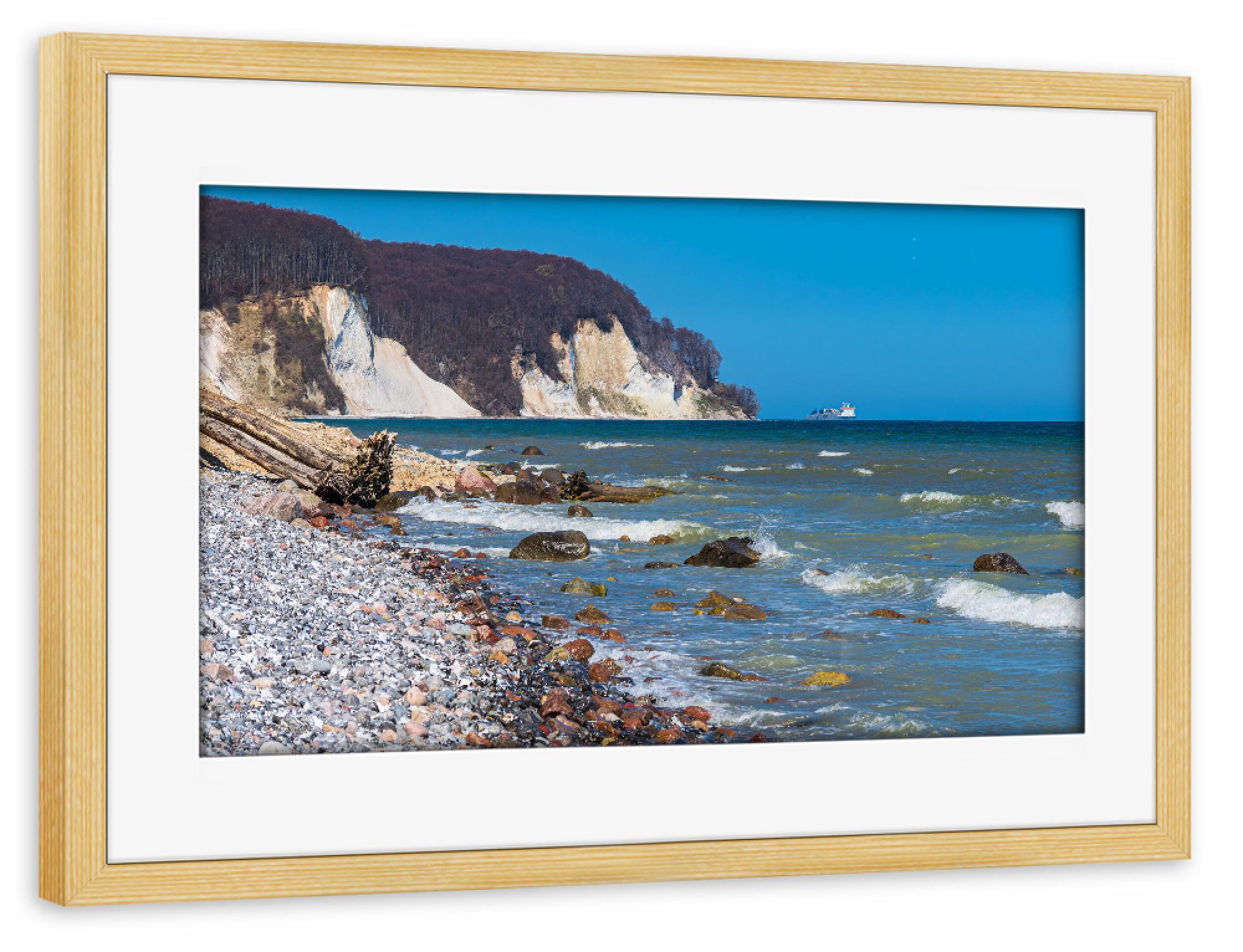 Poster mit Rahmen kiefer "Steine, Baumstamm, Kreidefelsen" artboxONE - Natur,Reise,Reise / Strand und Meer