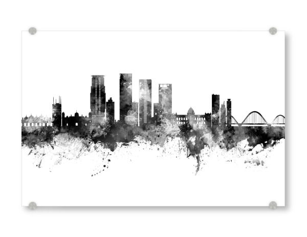 Acrylglasbild "Dhaka Bangladesch Skyline Schwarz" artboxONE - Städte,Schwarzweiß - Dhaka,Bangladesch,Skyline,Stadtbild,Stadtbild,Aquarell,Malerei