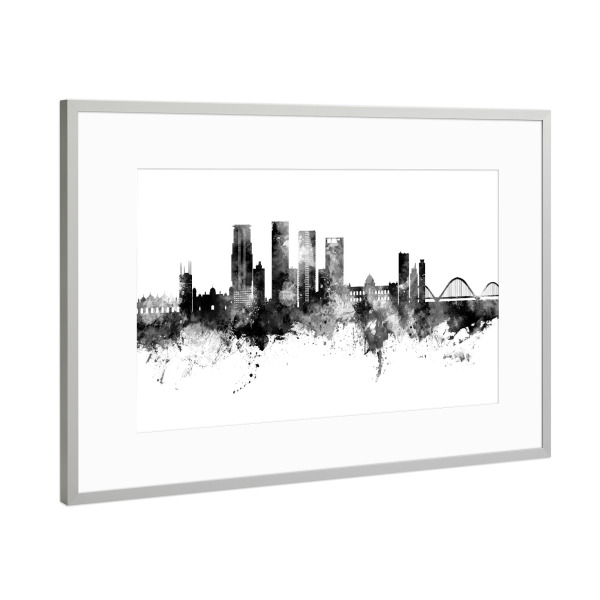 Poster mit Rahmen Silber "Dhaka Bangladesch Skyline Schwarz" artboxONE - Städte,Schwarzweiß
