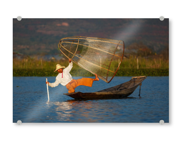 Acrylglasbild "Einbeinruderer vom Inle See" artboxONE - Reise / Asien,Männer