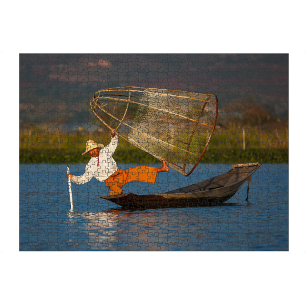 Puzzle Ravensburger "Einbeinruderer vom Inle See" artboxONE - Reise / Asien,Männer