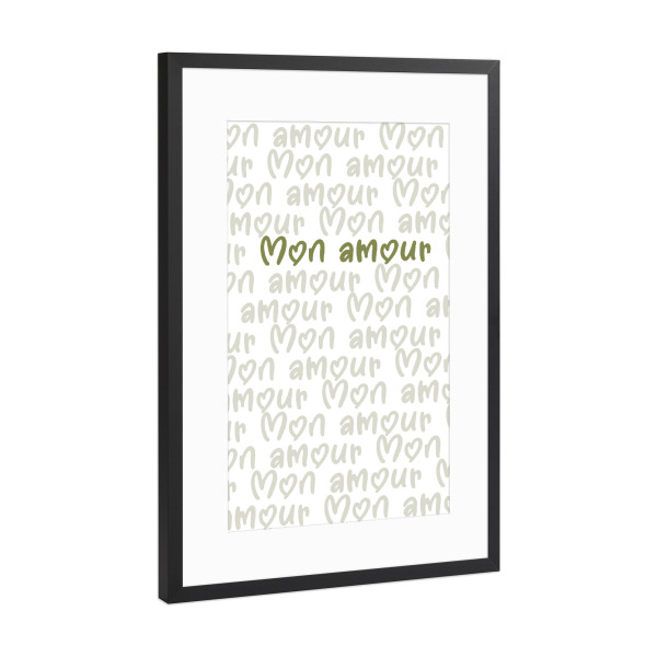 Poster mit Rahmen Schwarz (Metallic) "Mon amour grün" artboxONE - Typografie,Abstrakt,Liebe
