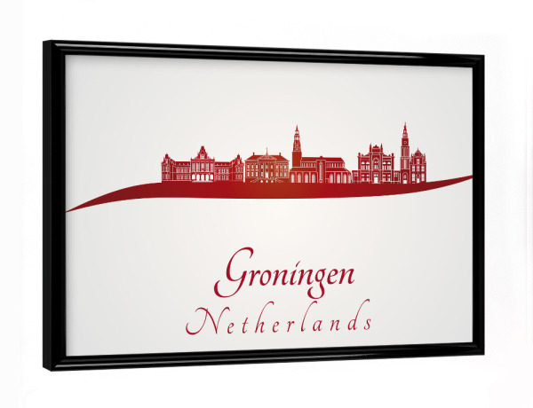 Poster mit schwarzem Rahmen "Groninger Skyline in Rot" artboxONE - Städte,Architektur