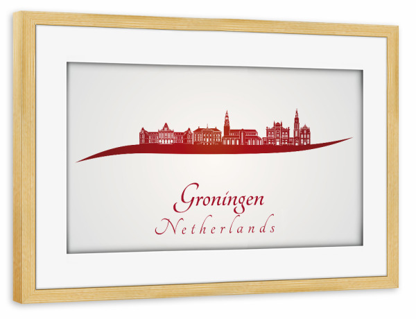 Poster mit Rahmen kiefer "Groninger Skyline in Rot" artboxONE - Städte,Architektur