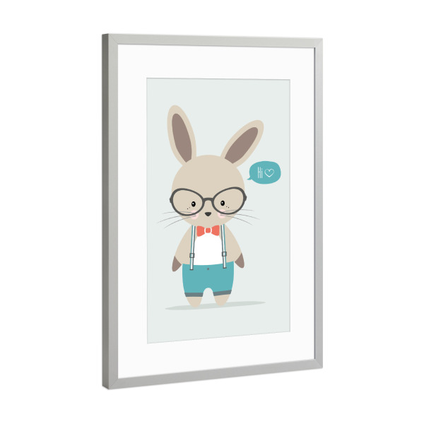 Poster mit Rahmen Silber "Nerd Hase Boy / Rabbit" artboxONE - Für Kinder,Tiere,Comic