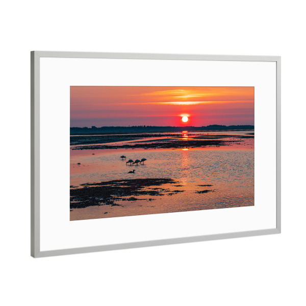 Poster mit Rahmen Silber "Wattenmeer, Sonnenaufgang" artboxONE - Natur,Reise,Reise / Strand und Meer