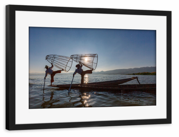 Poster mit Rahmen schwarz "Die Fischer vom Inle See" artboxONE - Natur,Reise / Asien