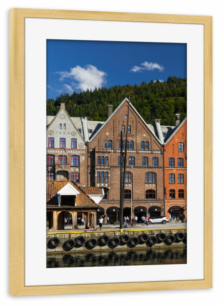 Poster mit Rahmen kiefer "Hanseviertel Bergen" artboxONE - Reise,Architektur,Reise / Länder,Städte / Weitere