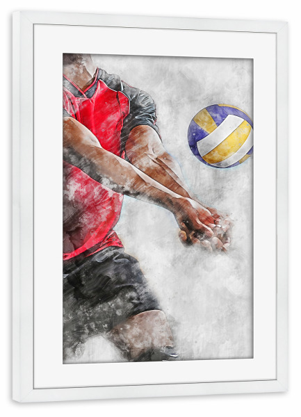 Poster mit Rahmen weiß "Volleyball 5 (matart)" artboxONE - Sport - Volleyball,Ball,Volleyballspieler,Spieler,Team,Sport,Volleyball